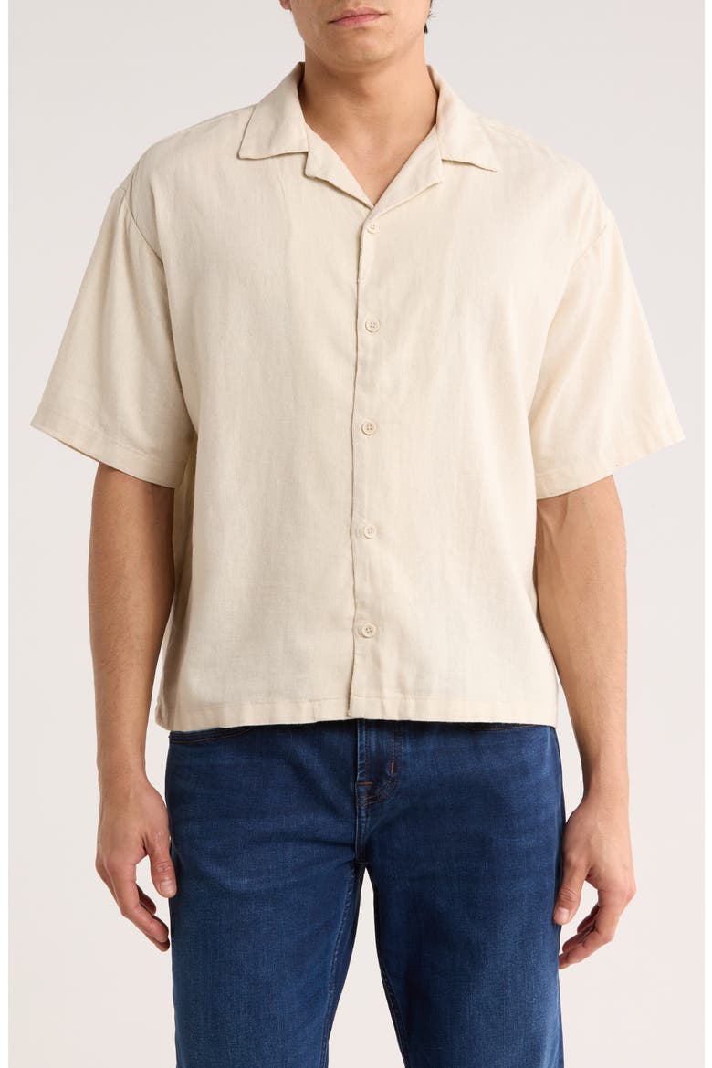 Linen Blend Camp Shirt, Main, color, SAND
