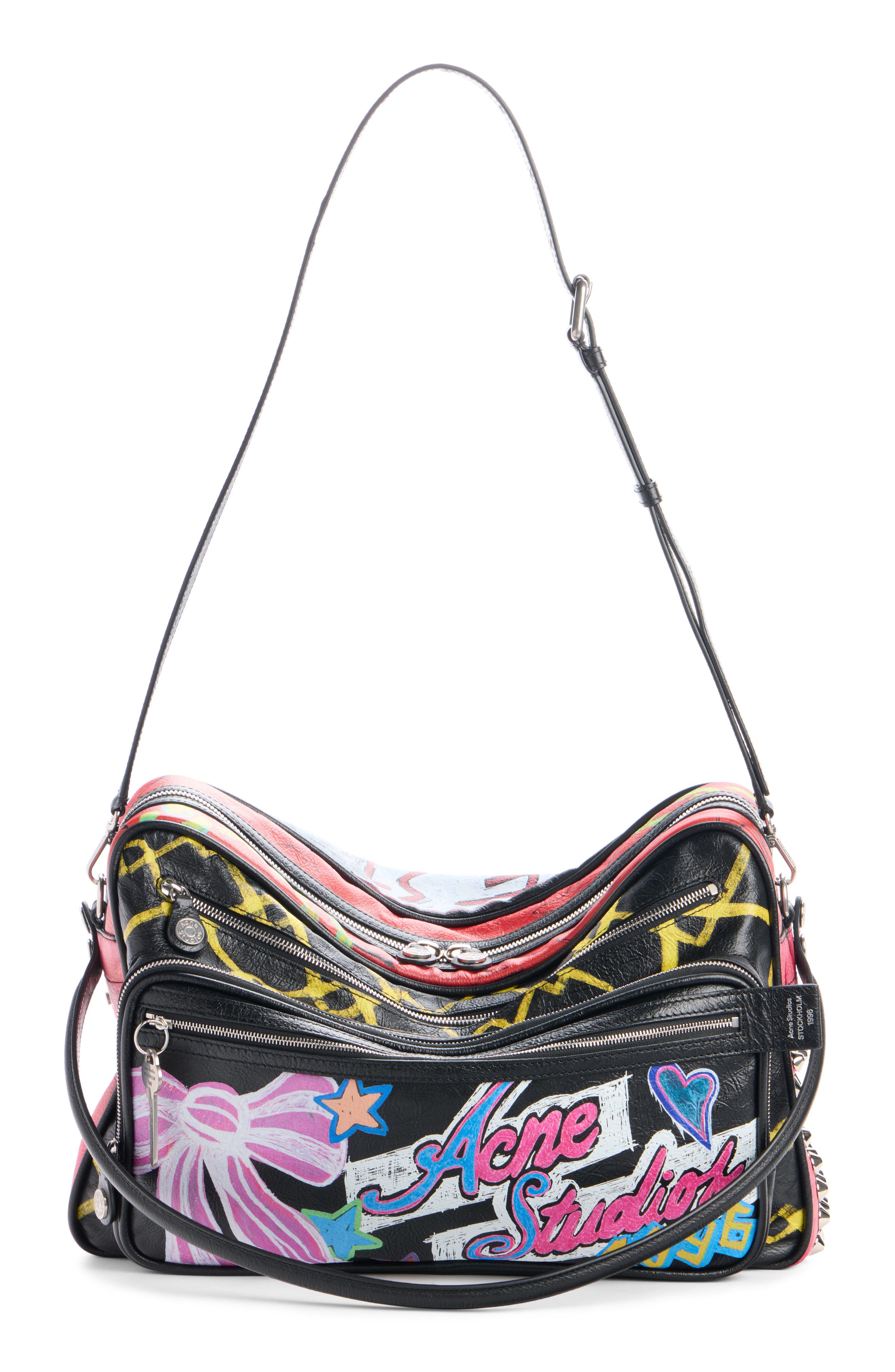 Camero Punk Print Leather Camera Bag, Alternate, color, BLACK
