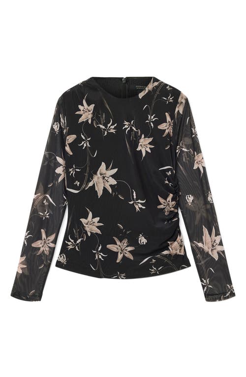 Allsaints Womens Petra Sepia Br Caia Floral-print Stretch-mesh Top In Black