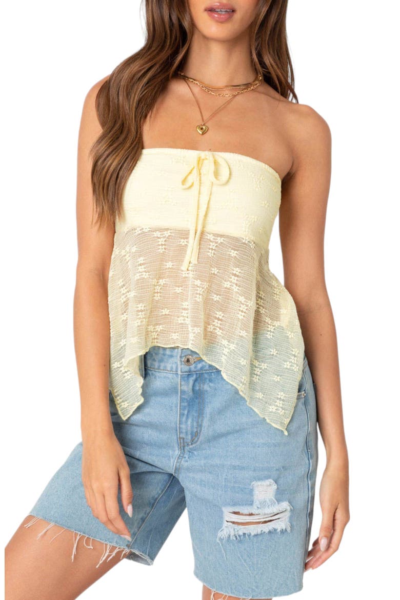 Embroidered Sheer Strapless Top, Main, color, YELLOW
