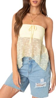 EDIKTED Embroidered Sheer Strapless Top