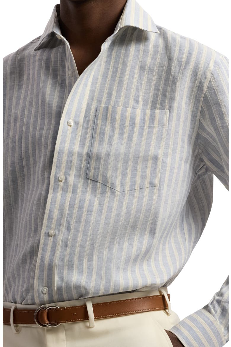 Striped Linen-Cotton Shirt, Alternate, color, LIGHT BLUE