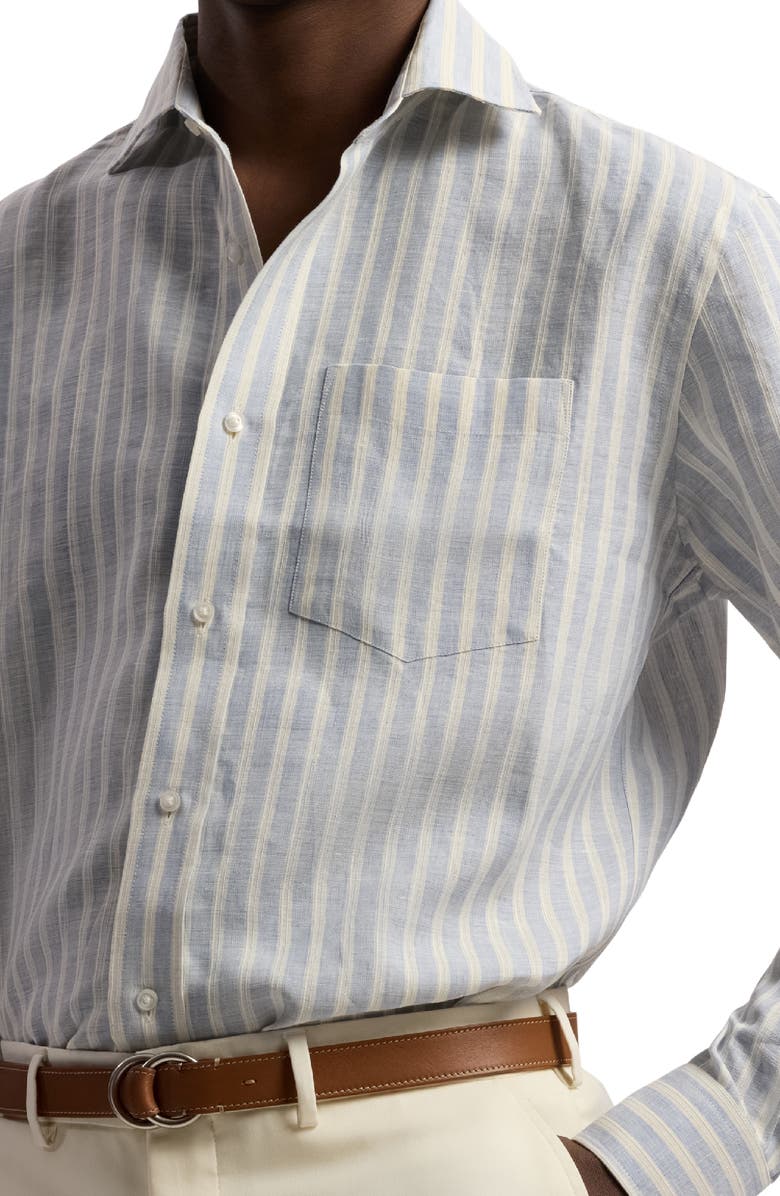 Ralph Lauren Purple Label Textured Stripe Linen & Cotton Button-Up Shirt, Alternate, color, Light Blue
