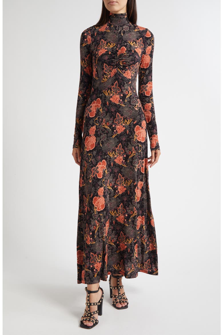 Koa Allover Print Long Sleeve Jersey Dress, Main, color, NIGHT LILY