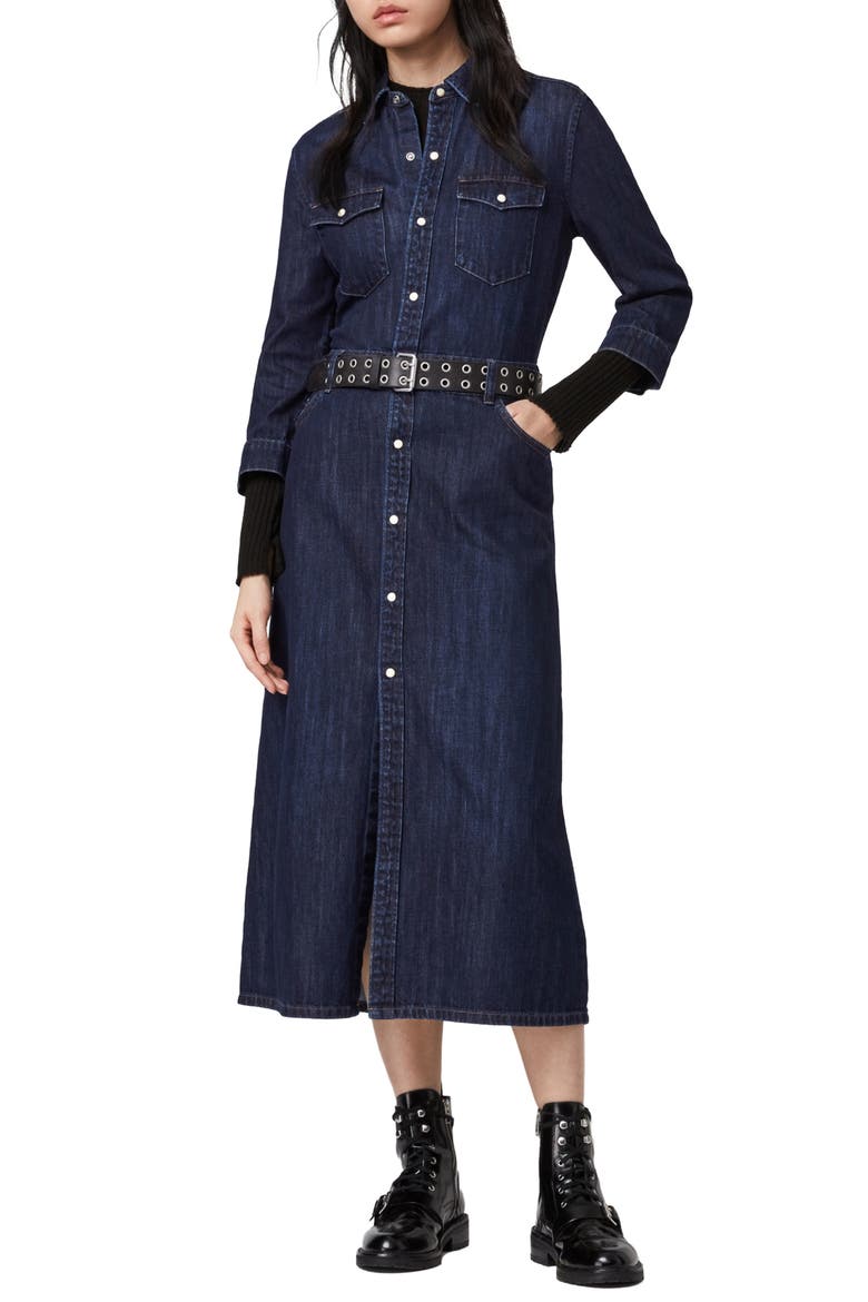 Polly Denim Midi Dress, Alternate, color, DARK INDIGO BLUE