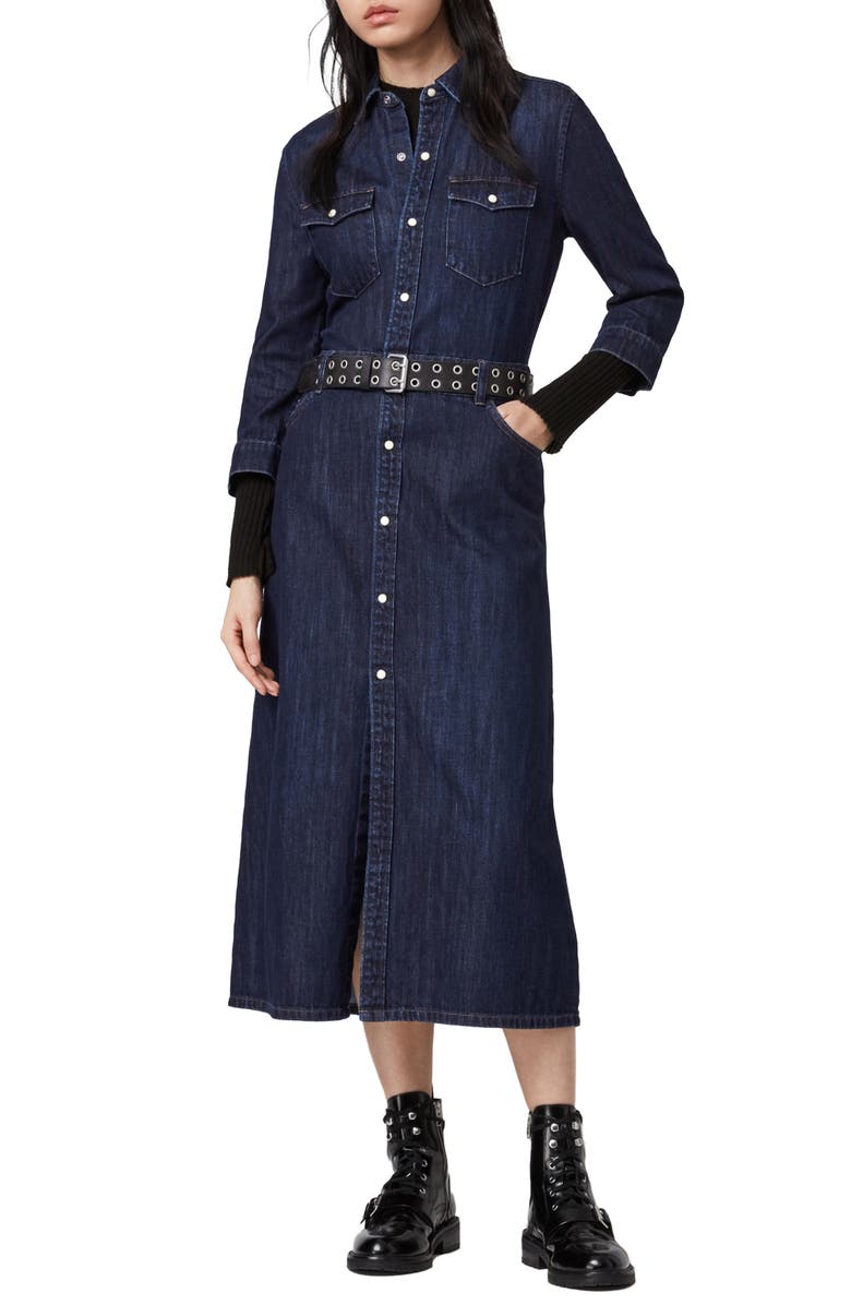 AllSaints Polly Denim Midi Dress, Alternate, color, 