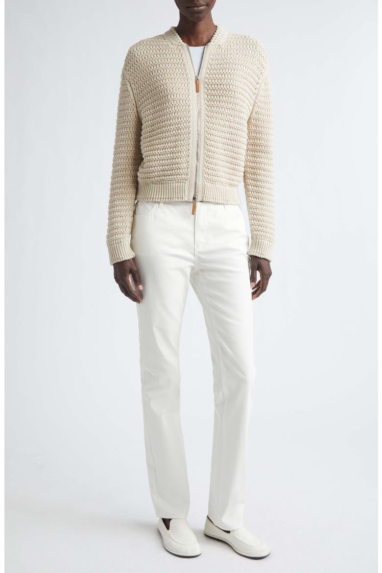 Textured Stitch Wool & Cotton Bomber Cardigan, Alternate, color, SOY