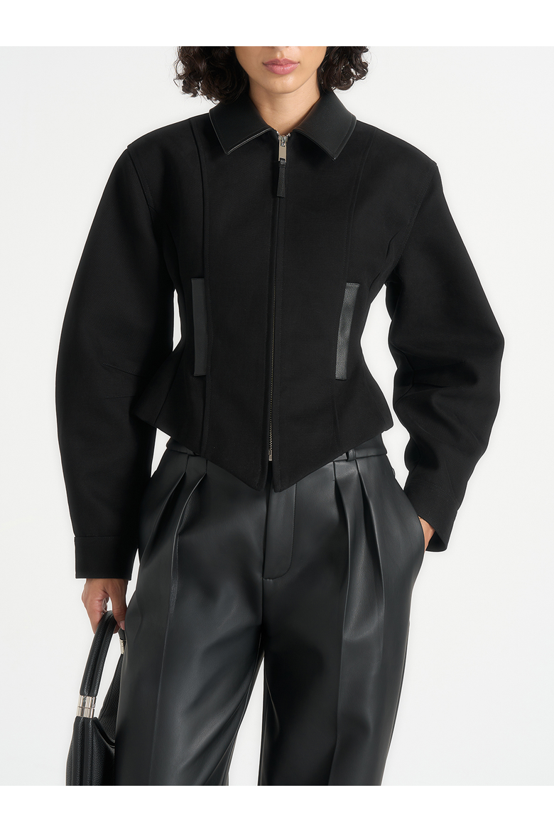 Sky Hourglass Contrast Leather Jacket, Alternate, color, Black