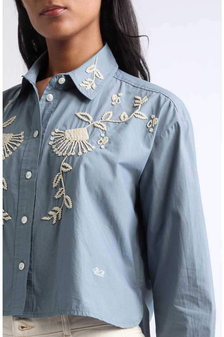 Aderes Beaded Floral Cotton Button-Up Shirt, Alternate, color, BLUE STEEL