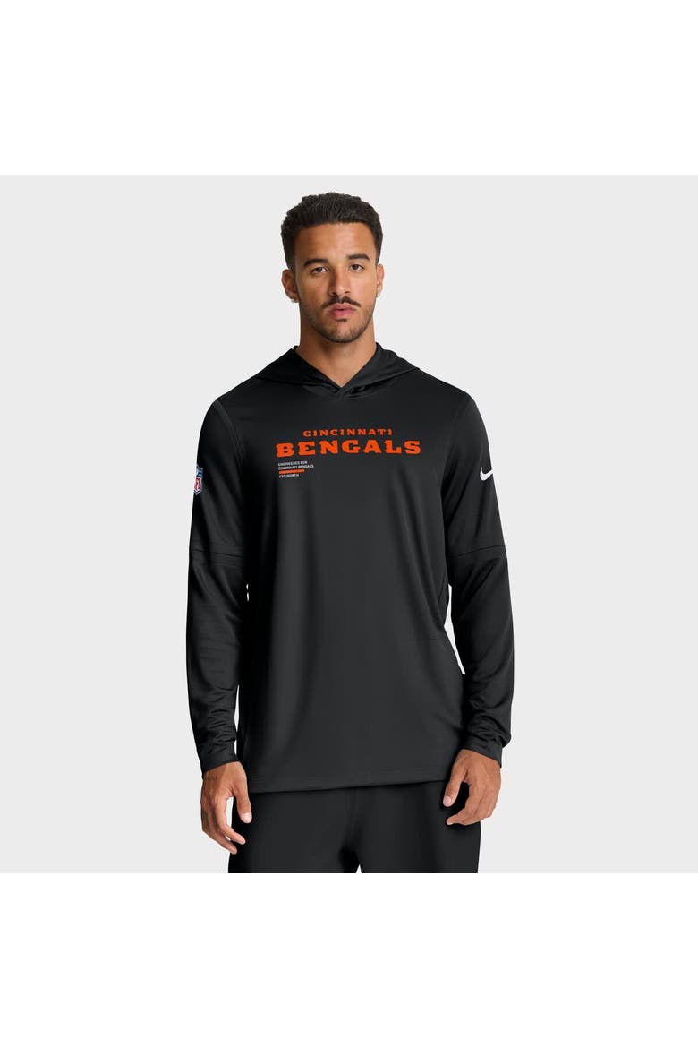 Men's Nike Black Cincinnati Bengals Big & Tall Sideline Performance Long Sleeve Hoodie T-Shirt, Alternate, color, Black