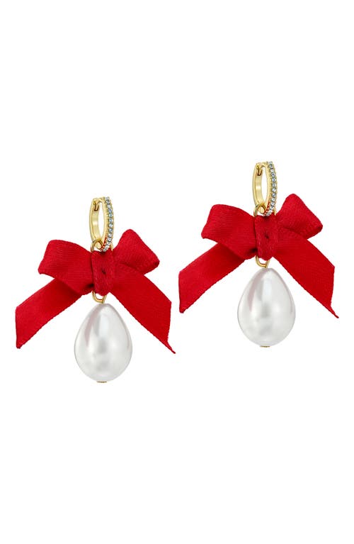 Ted Baker Riyya Ribbon Bow Faux Pearl Drop Earrings In Red