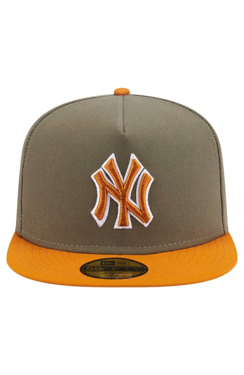 New Era Men's New Era Olive/Orange New York Yankees Two-Tone Color Pack A-Frame 59FIFTY Fitted Hat, Alternate, color, Olive