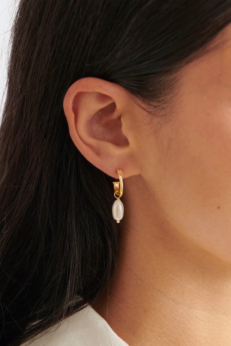 Pearl Lustre Hoop Earrings in Pearl and Gold, Alternate, color, Gold