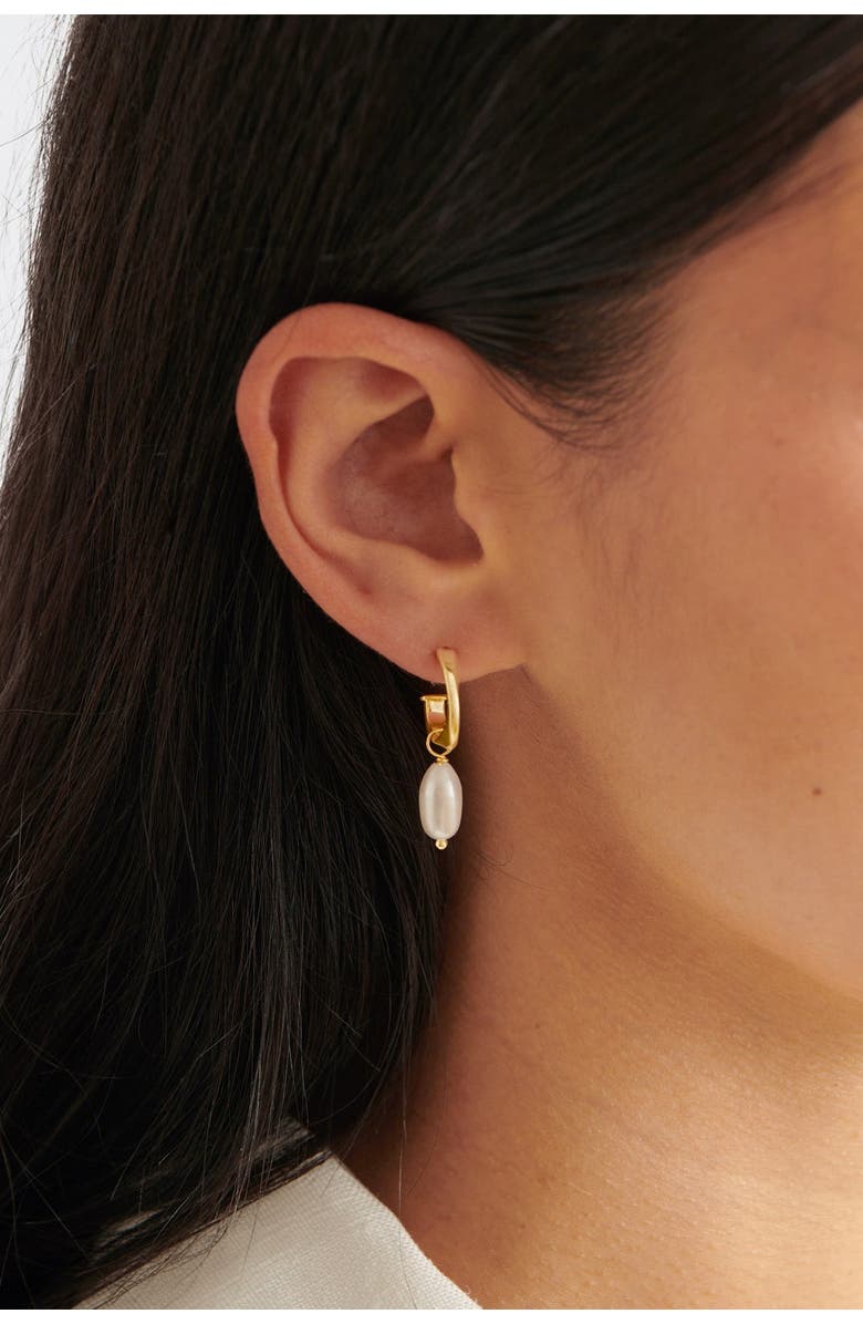 Katie Loxton Pearl Lustre Hoop Earrings in Pearl and Gold, Alternate, color, Pearl And Gold