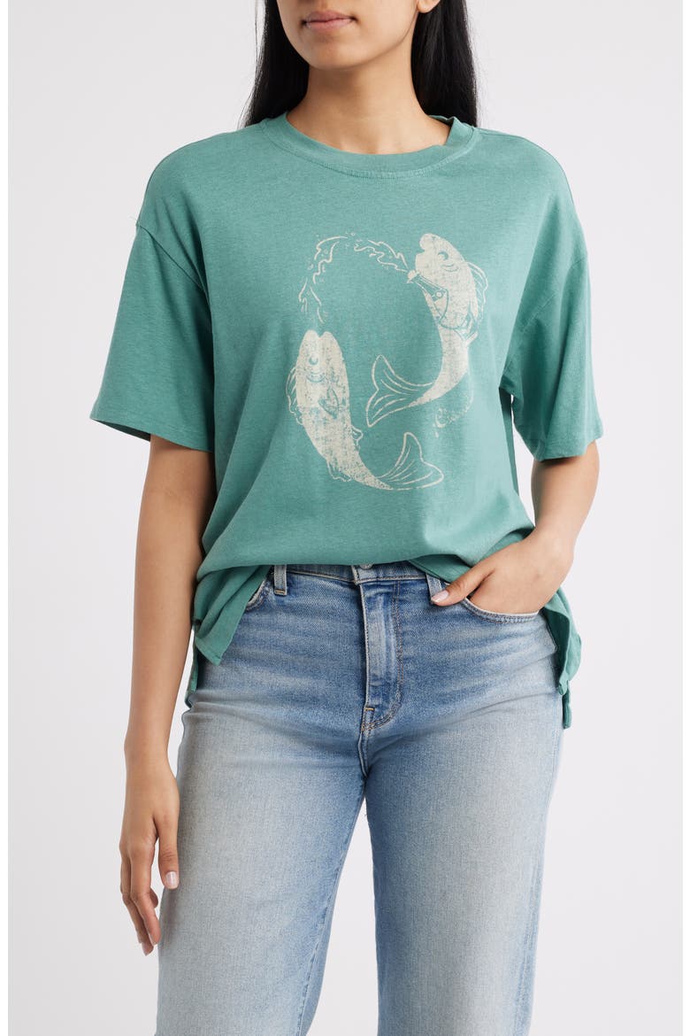 Fish Graphic Oversize Hemp Blend T-Shirt, Main, color, PALM