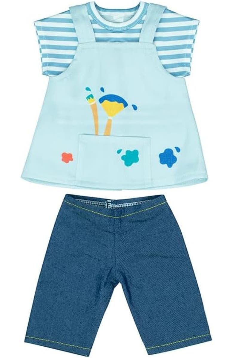 Miniland Careers Collection - Artist Doll Outfit with Painting Smock & Pants for 15" Baby Dolls, Main, color, Blue Multi