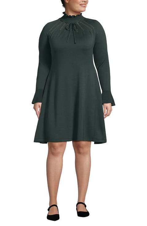 Fine Gauge Cotton Fit and Flare Sweater Dress