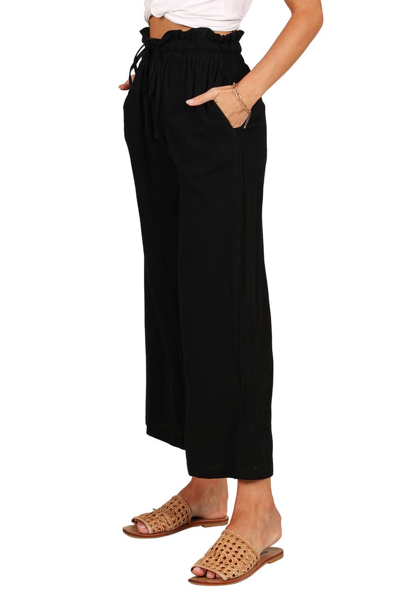 Petal & Pup Hawthorne Linen Blend Wide Leg Crop Pants, Alternate, color, Black