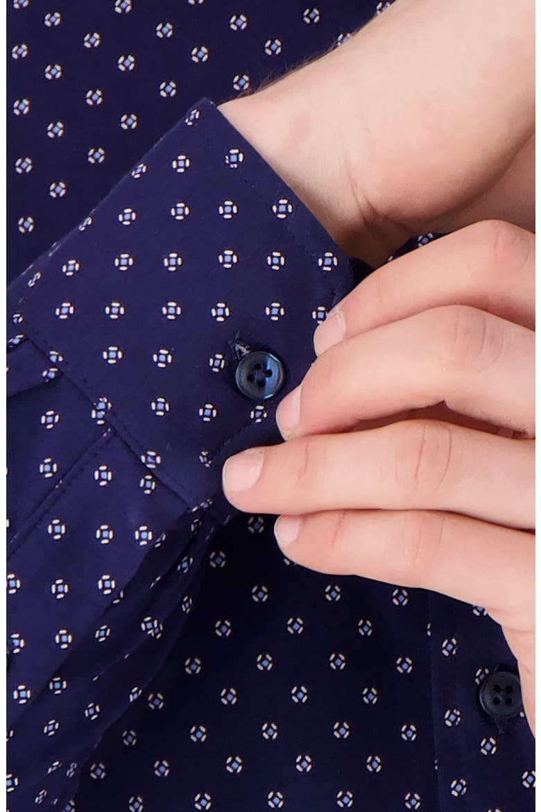 Regular Fit Navy Geometric Print Knit Cotton Dress Shirt, Alternate, color, NAVY