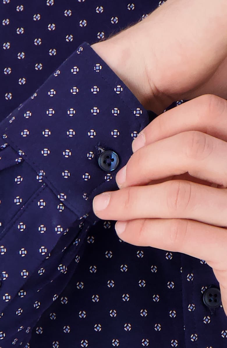 Victor Emmanuel Regular Fit Navy Geometric Print Knit Cotton Dress Shirt, Alternate, color, Navy