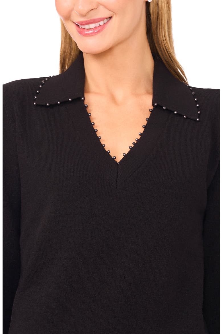Bead Detail Polo Sweater, Alternate, color, RICH BLACK