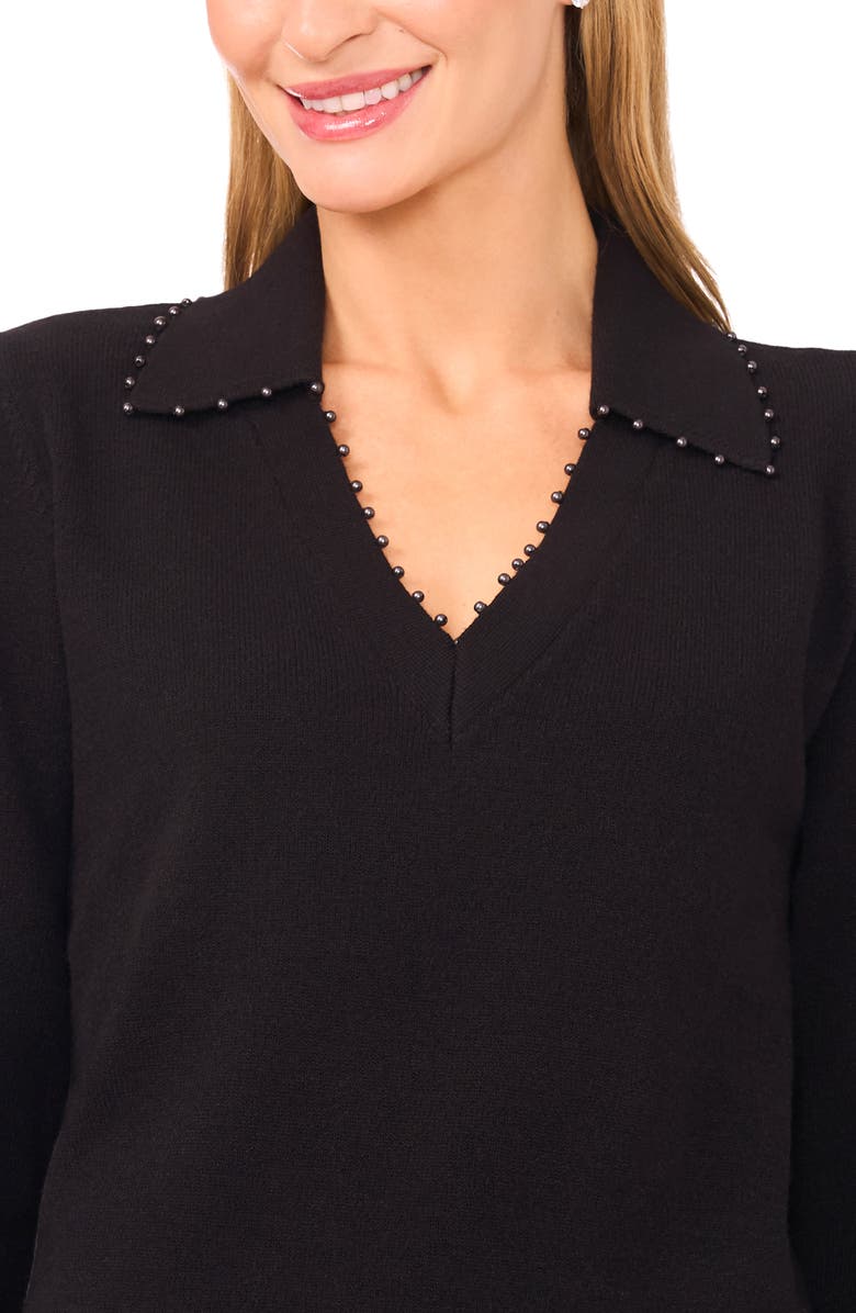 Ted Baker Bead Detail Polo Sweater, Alternate, color, Rich Black
