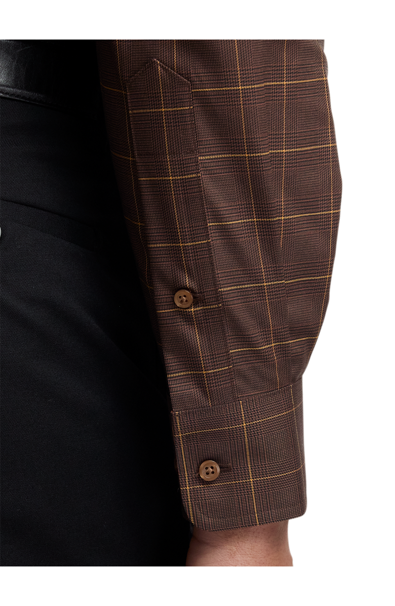 Paul Fredrick Comfort Stretch Non-iron Windowpane Dress Shirt With Contrast Trim, Alternate, color, Brown/Orange