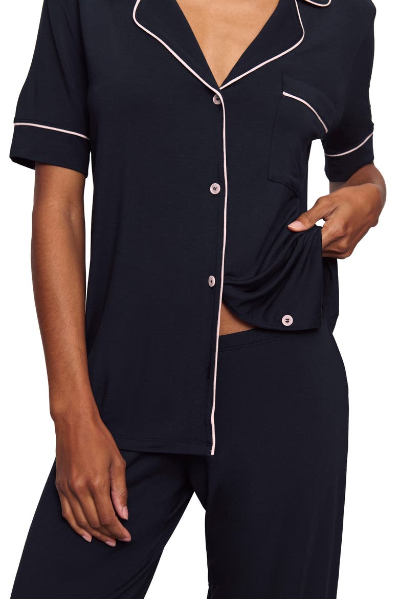 Gisele Short Sleeve Pant Pajamas, Alternate, color, BLACK/ SORBET PINK