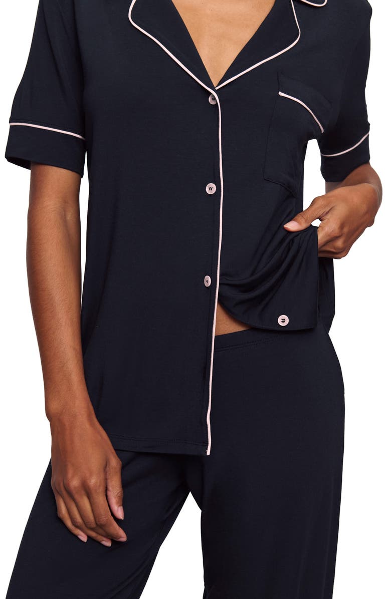 Eberjey Gisele Short Sleeve Pant Pajamas, Alternate, color, Black/ Sorbet Pink