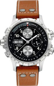 Hamilton Khaki Aviation X-Wind Automatic Chronograph Leather Strap Watch, 44mm