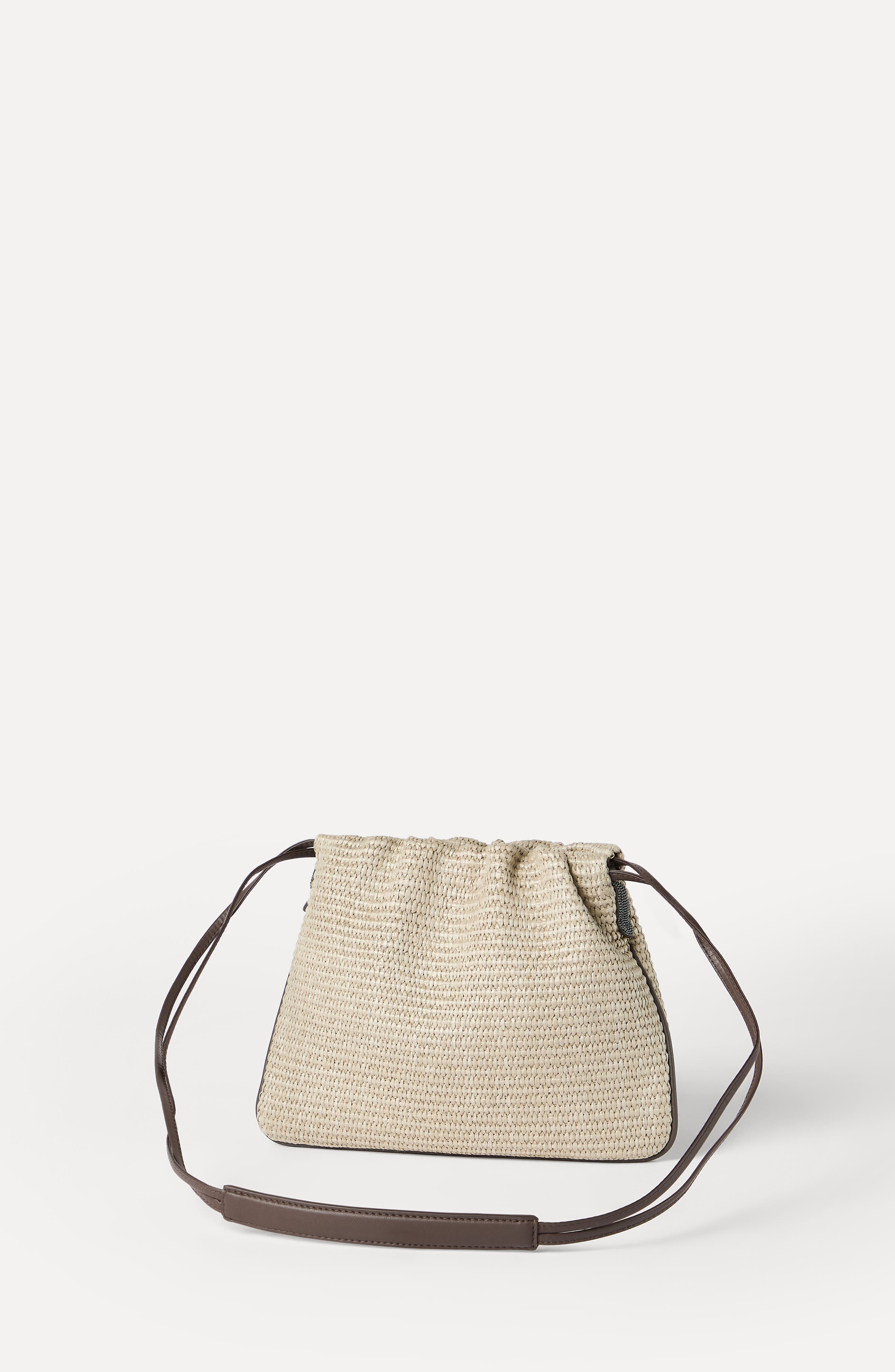 Brunello Cucinelli BC Duo precious net pouch bag, Alternate, color, Beige