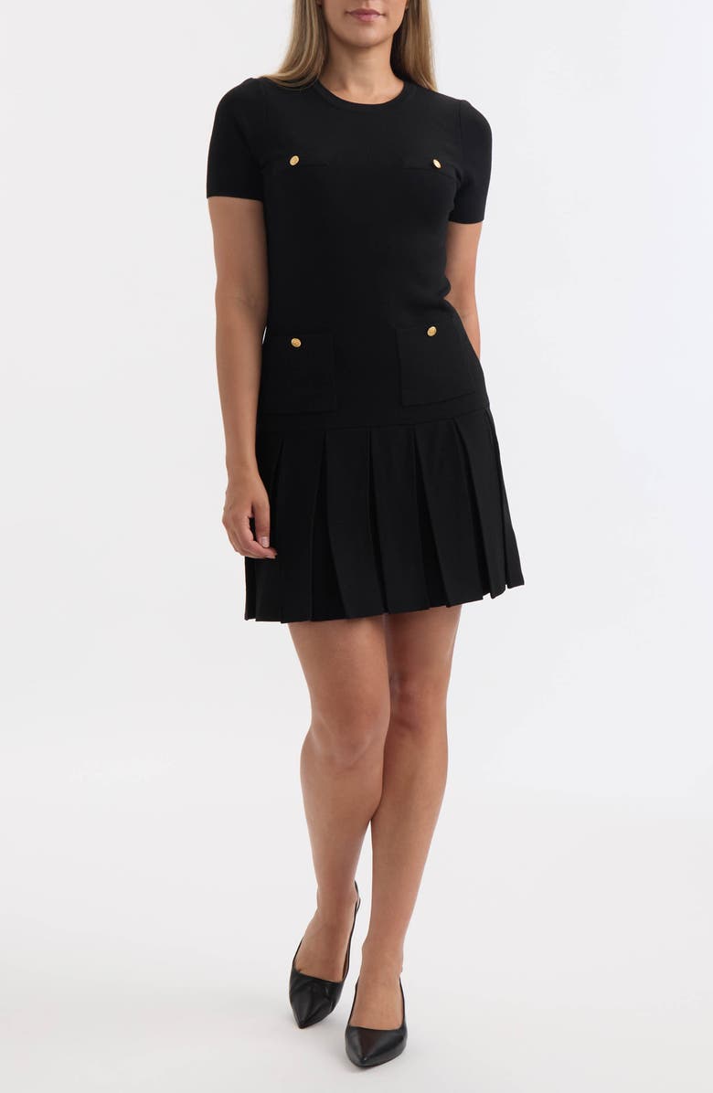 Ellen Tracy Pleated Sweater Dress, Main, color, Black