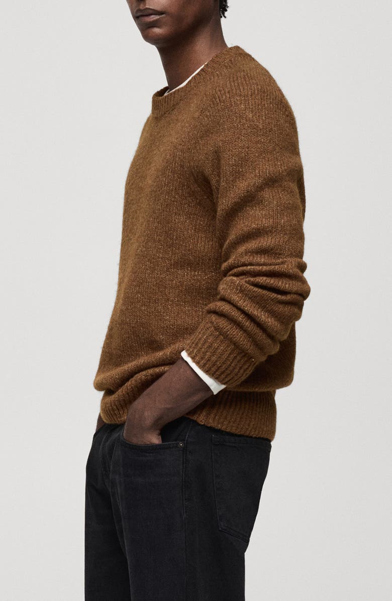 MANGO Wool & Cotton Blend Sweater, Alternate, color, Medium Brown