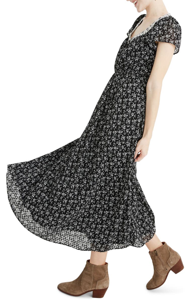 Madewell Sheer Sleeve Mixed Branch Floral Print Dress, Alternate, color, 