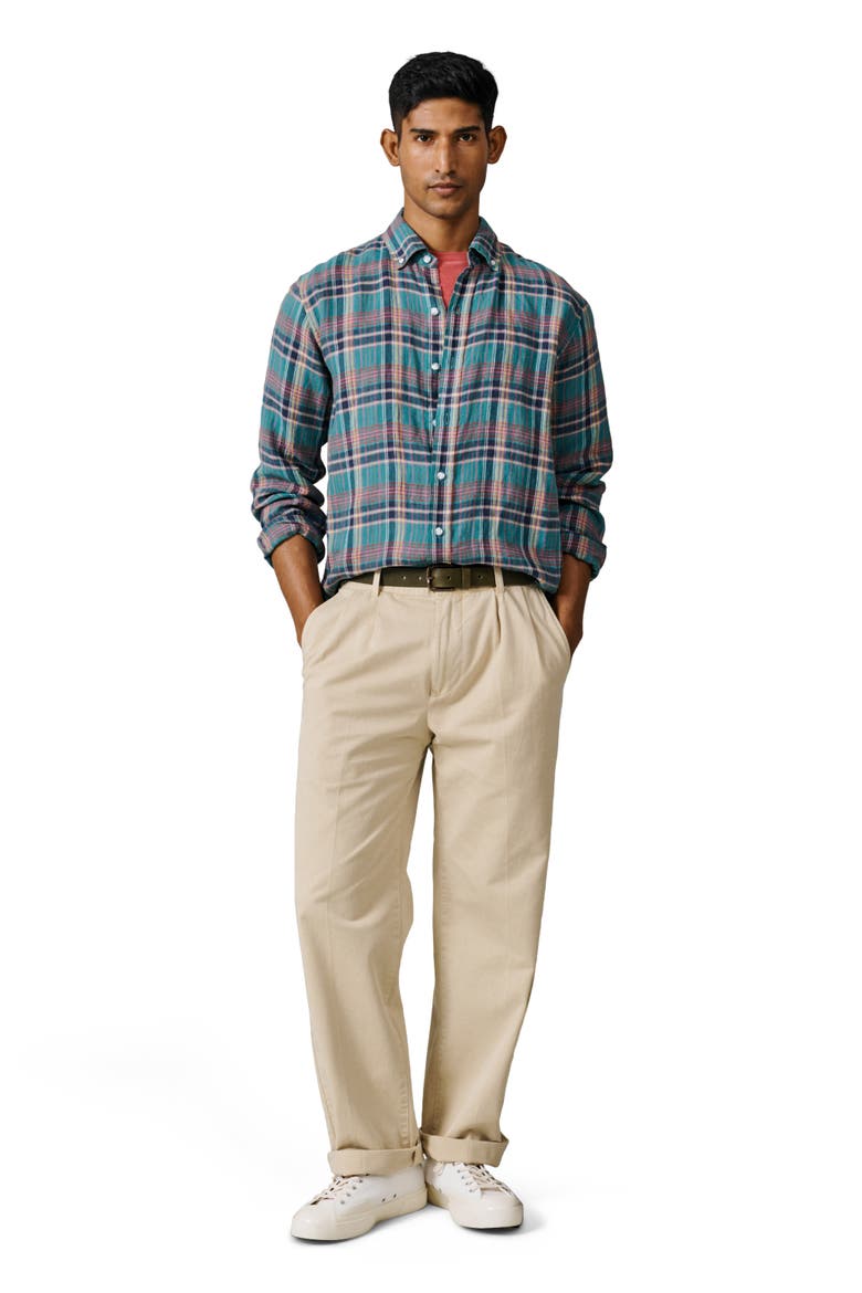 Croyland Madras Button-Down Linen Shirt, Alternate, color, Green Check
