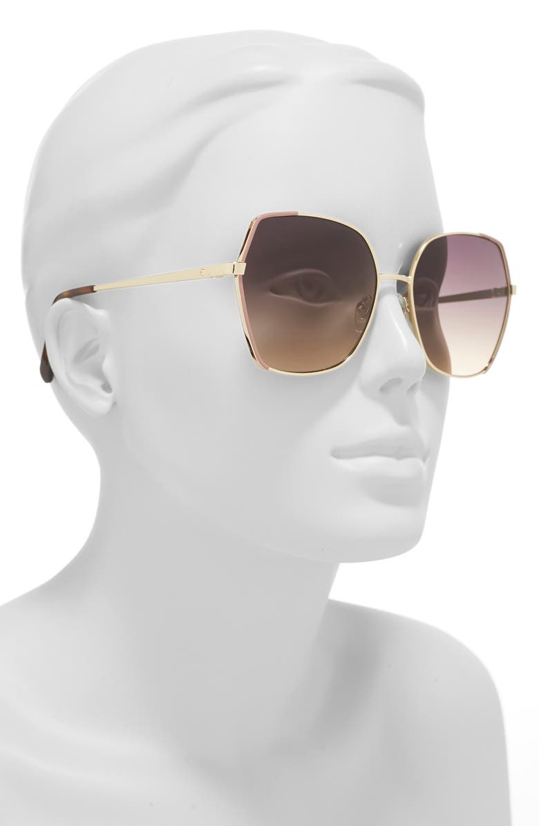 Kenneth Cole Geometric 60mm Sunglasses, Alternate, color, Gold / Gradient Brown