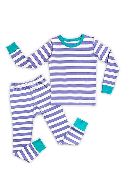 Mightly 100% Organic Cotton Stripe Long Sleeve Snug Fit Kids Pajamas In Peri Stripe