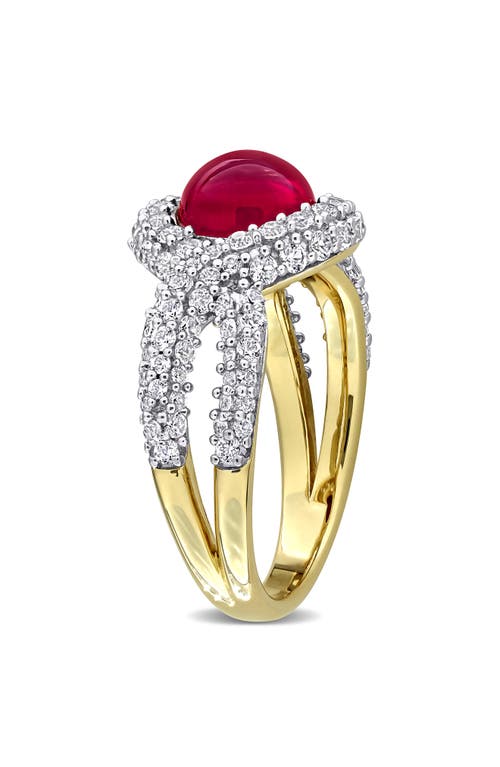 Delmar Created Ruby & Created White Sapphire Twist Band Ring In Red