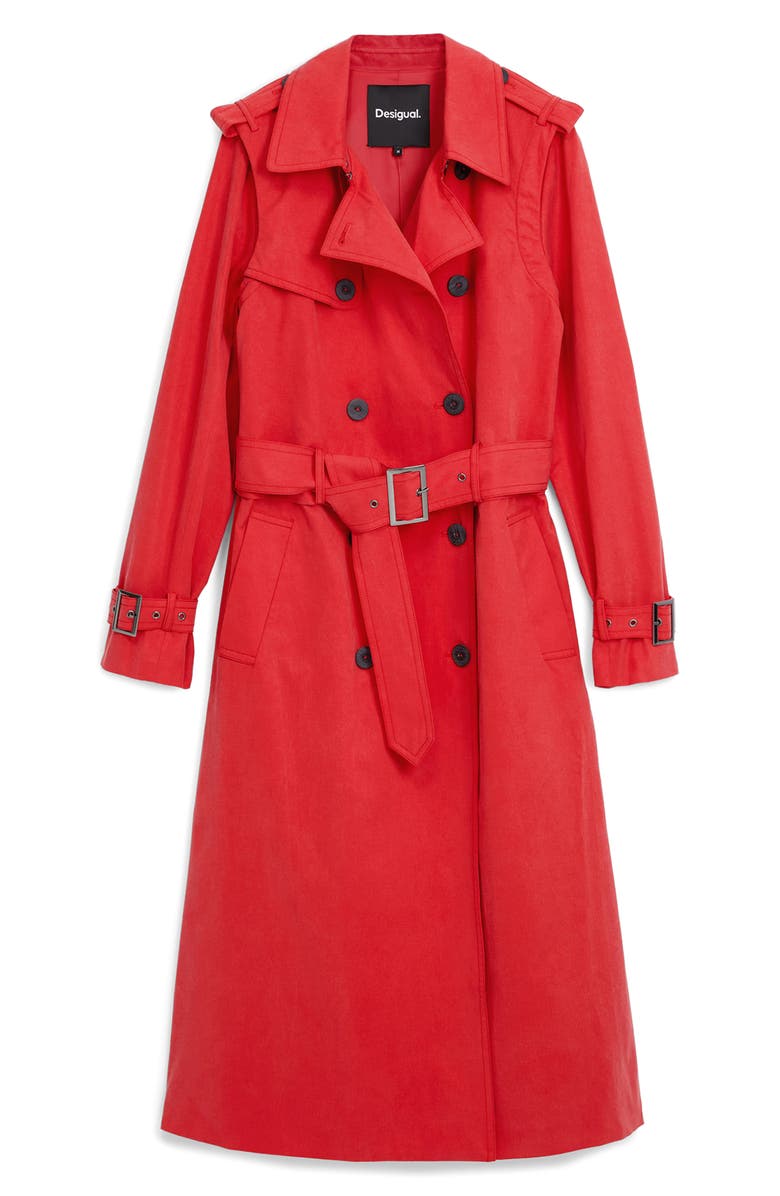 Desigual Convertible Trench Coat, Alternate, color, Orange Red