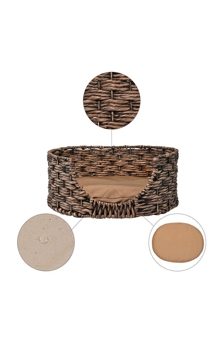 The Licker Store Perri 24" x 18" Classic Farmhouse Handwoven Hyacinth Oval Pet Bed, Machine-Washable Cushion, Main, color, Brown