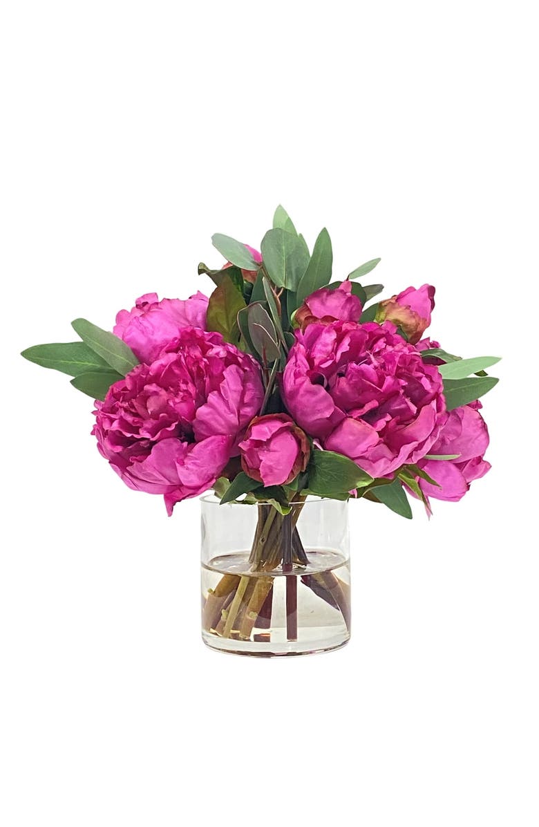 Winward Home Peony And Eucalyptus In Cylinder, Main, color, American Beauty/Green
