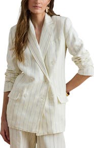 Lauren Ralph Lauren Stripe Double Breasted Linen Blazer