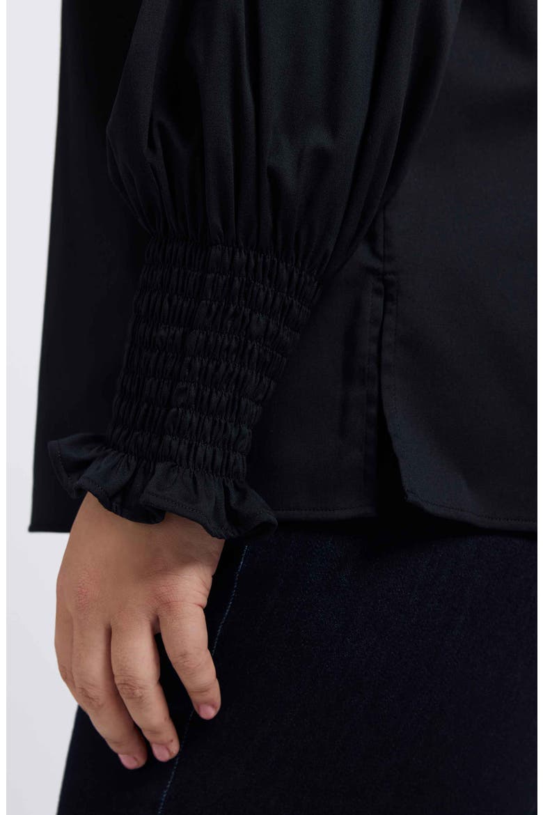 Avril Matte Sateen Button-Up Shirt, Alternate, color, BLACK