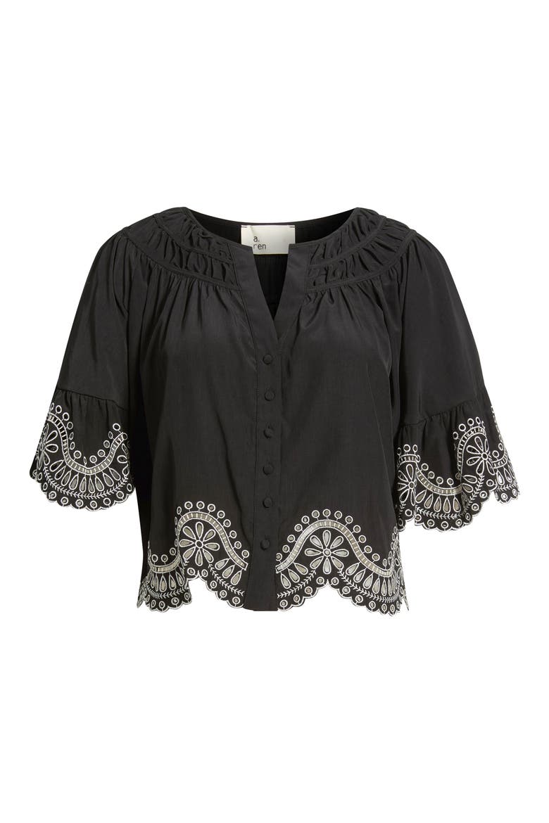 Isaly Embroidered Eyelet Blouse, Main, color, BLACK