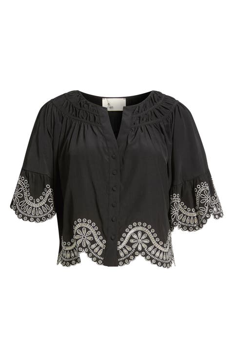 Isaly Embroidered Eyelet Blouse