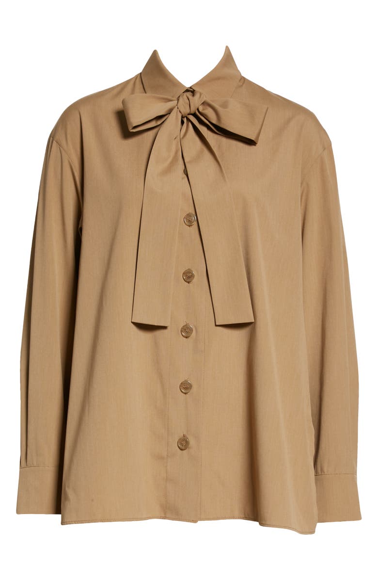 Akris Tie Neck A-Line Cotton & Silk Poplin Blouse, Alternate, color,