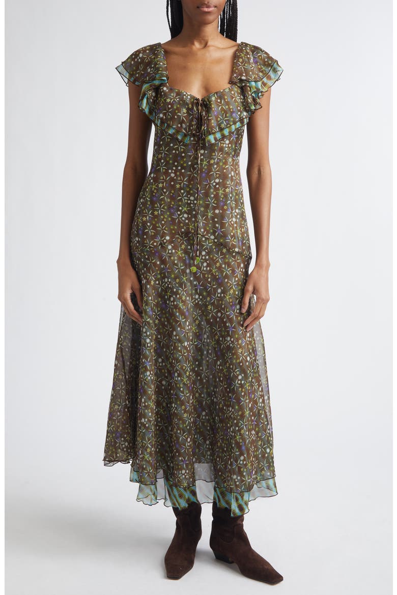 Caenes Ruffle Chiffon Midi Dress, Main, color, BLUE MULTI
