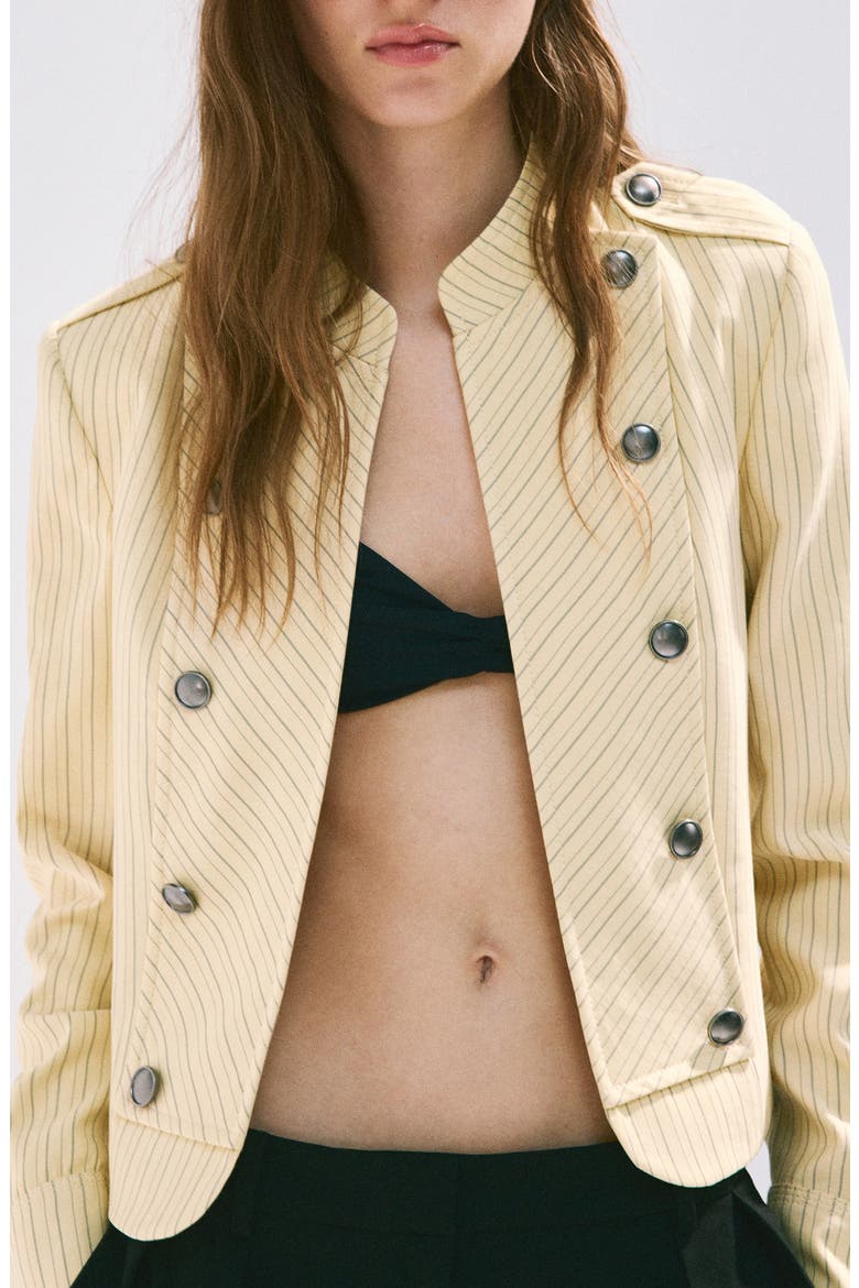 Pinstripe Button Front Jacket, Main, color, PASTEL YELLOW
