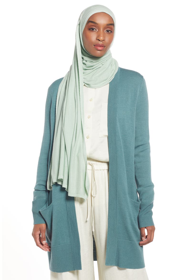 Henna & Hijabs Textured Jersey Hijab, Main, color, GREEN GHOST