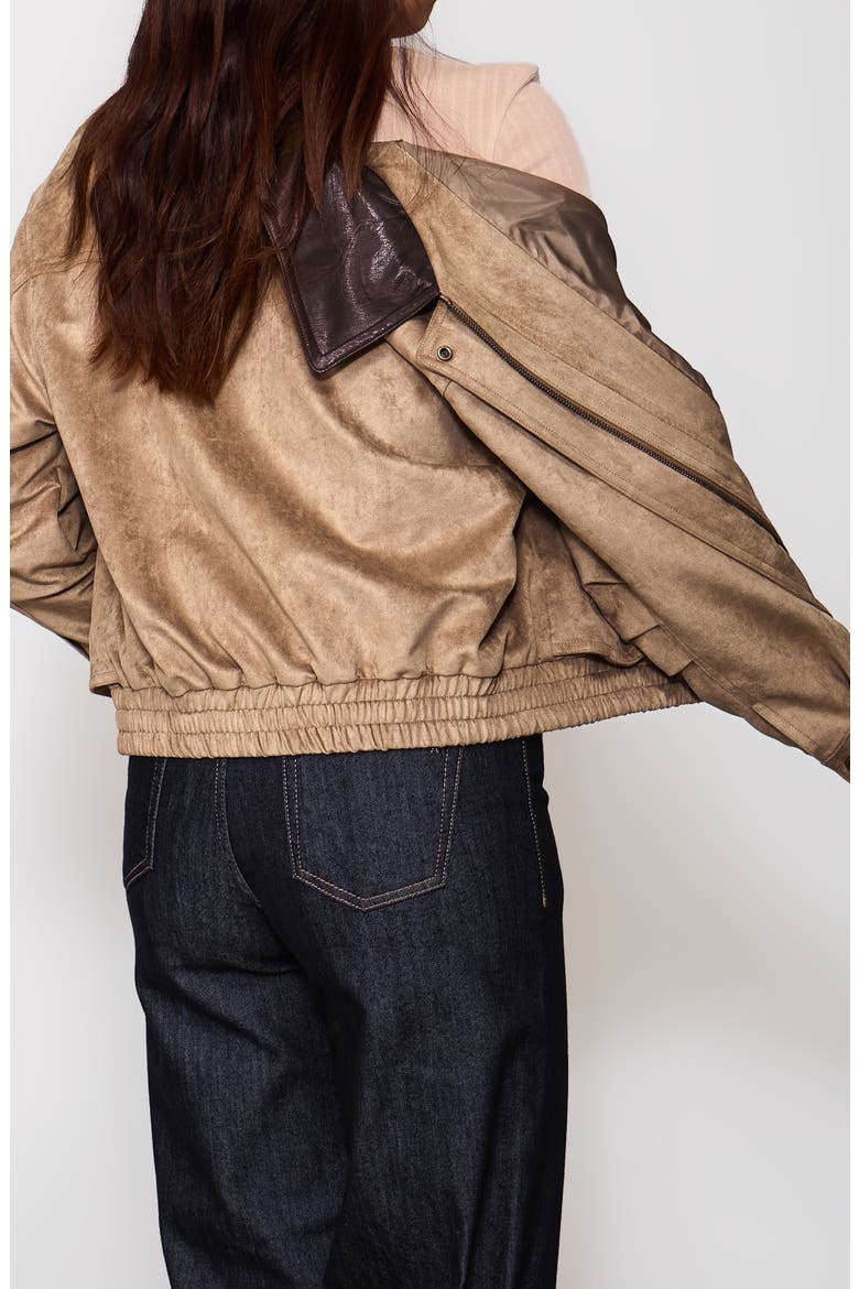 Faux Suede Bomber Jacket, Alternate, color, TAUPE